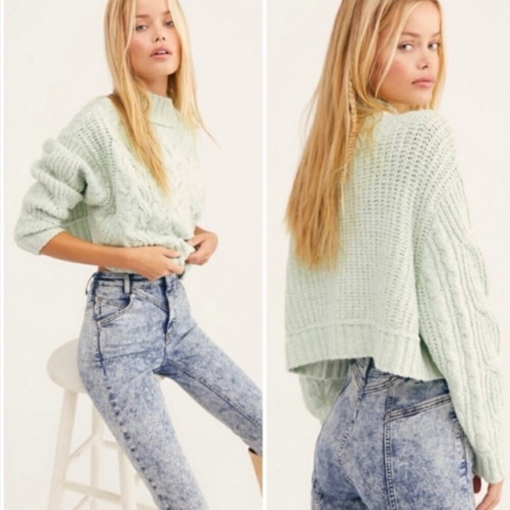 Free People - Merry Go Round Cable-Knit Sweater Mint - Women’s S​​